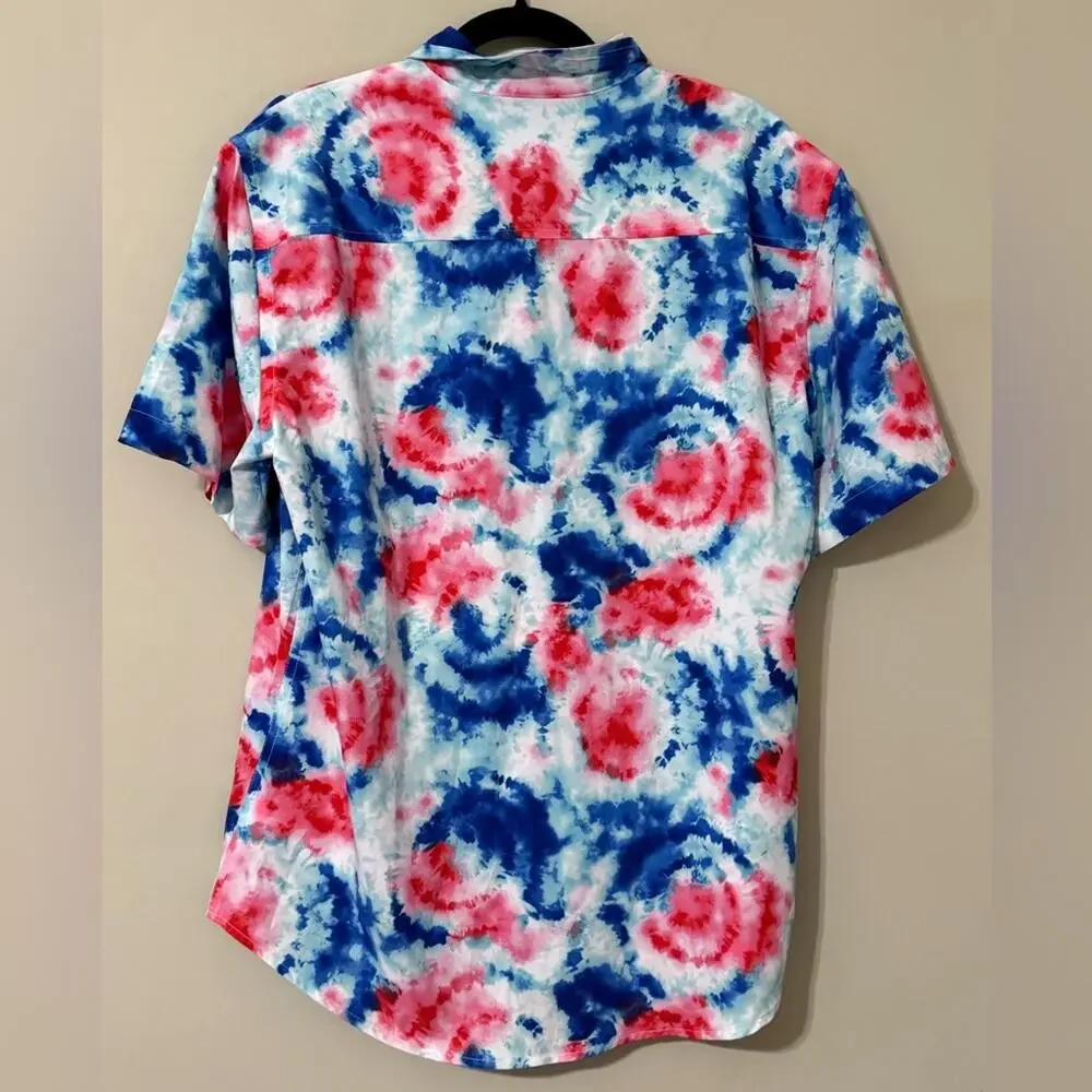 Cabana by Crown & Ivy men’s large casual tie dye button down shirt short sleeve - Picture 3 of 8